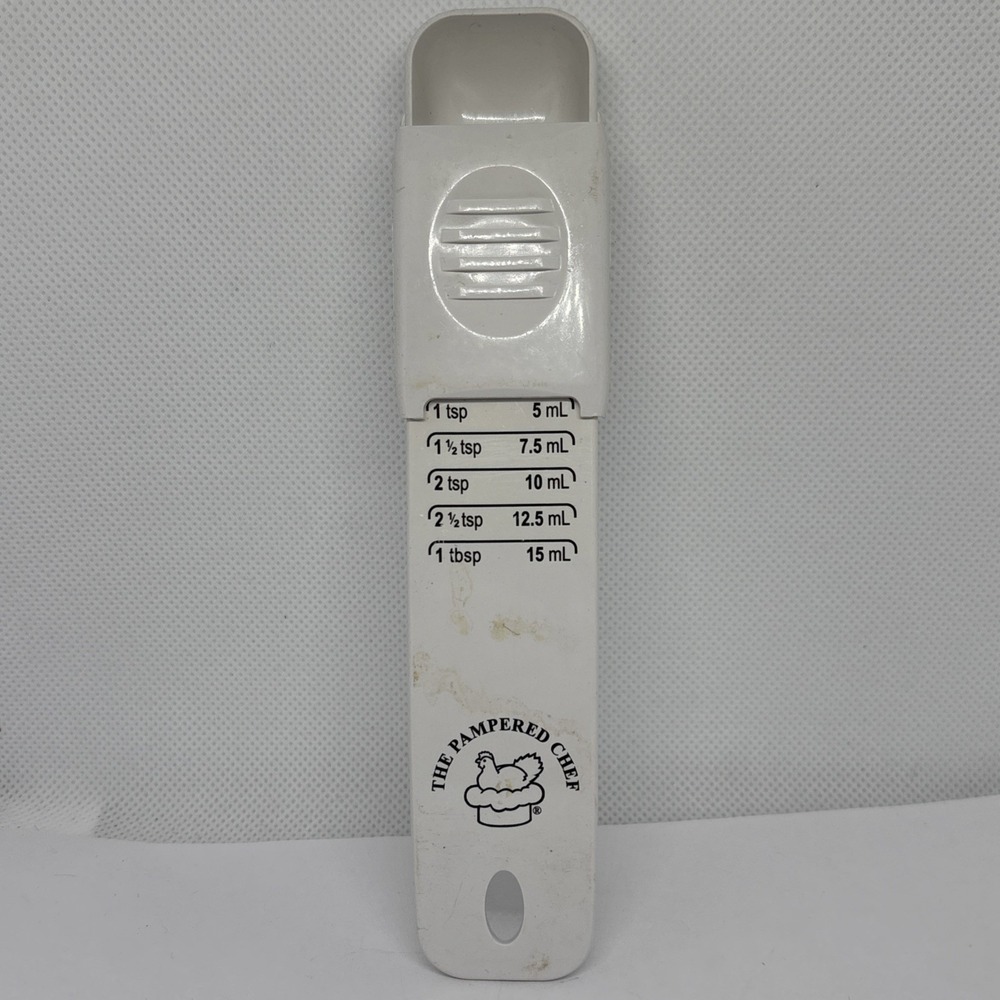 The Pampered Chef White Adjustable Measuring Spoon Tablespoon-Teaspoon
